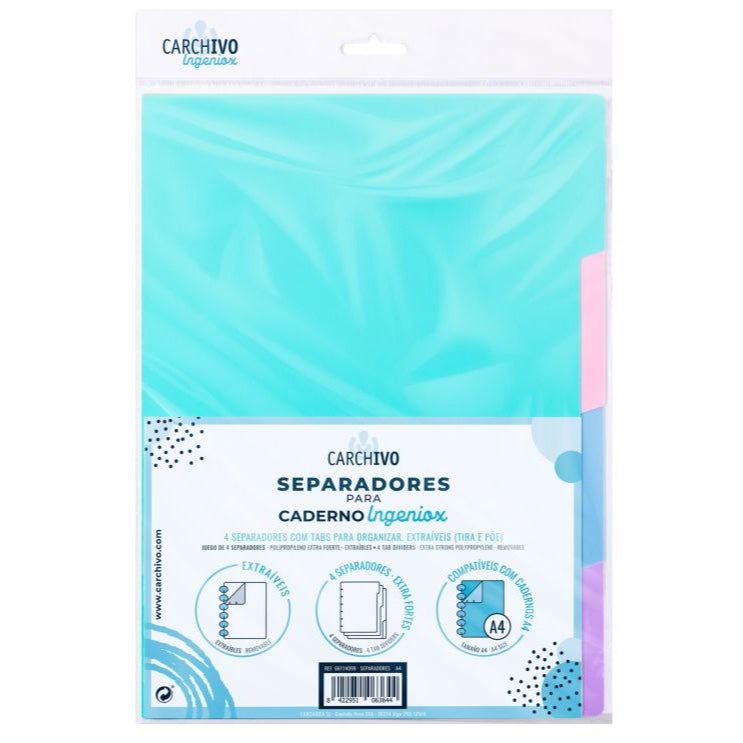 Separadores Ingeniox A4 tonos pastel libreriadavinci