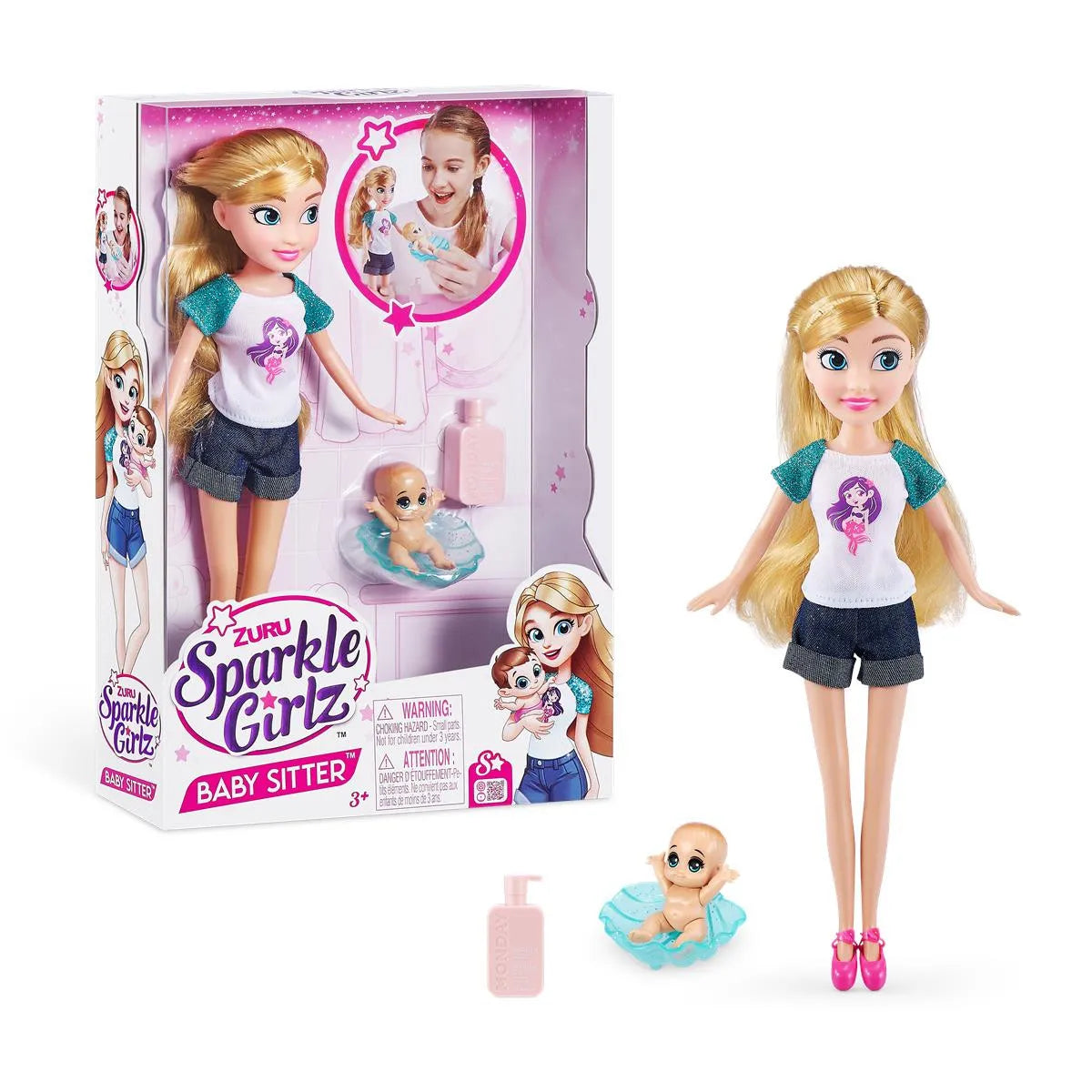 Muñeca Sparkle Baby Sitter 26cm juego de mesa