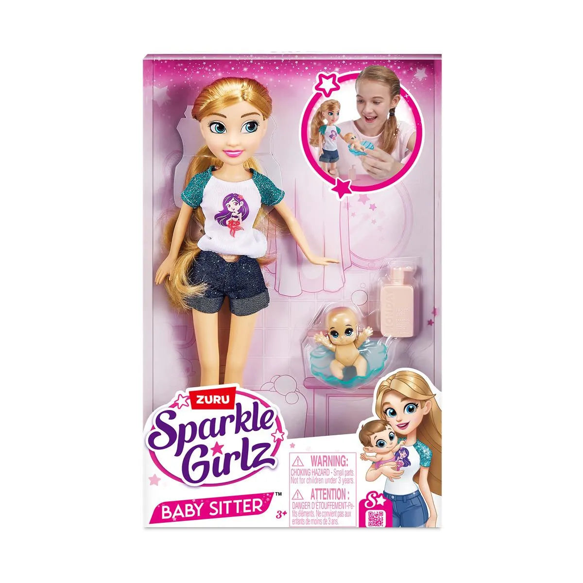Muñeca Sparkle Baby Sitter 26cm juego de mesa