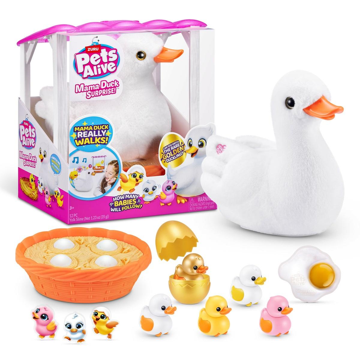 Pets Alive Pato interactivo pasea con sus 3 patitos, con accesorios juego de mesa
