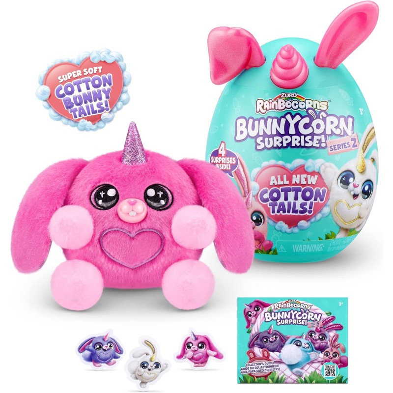 Peluche Rainbocorns conejo Bunnycorn en huevo con cuerno de unicornio, perfumado y con 4 accesorios juego de mesa
