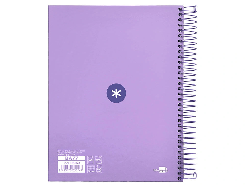 Cuaderno espiral A5 Antartik 5mm Lavanda libreriadavinci