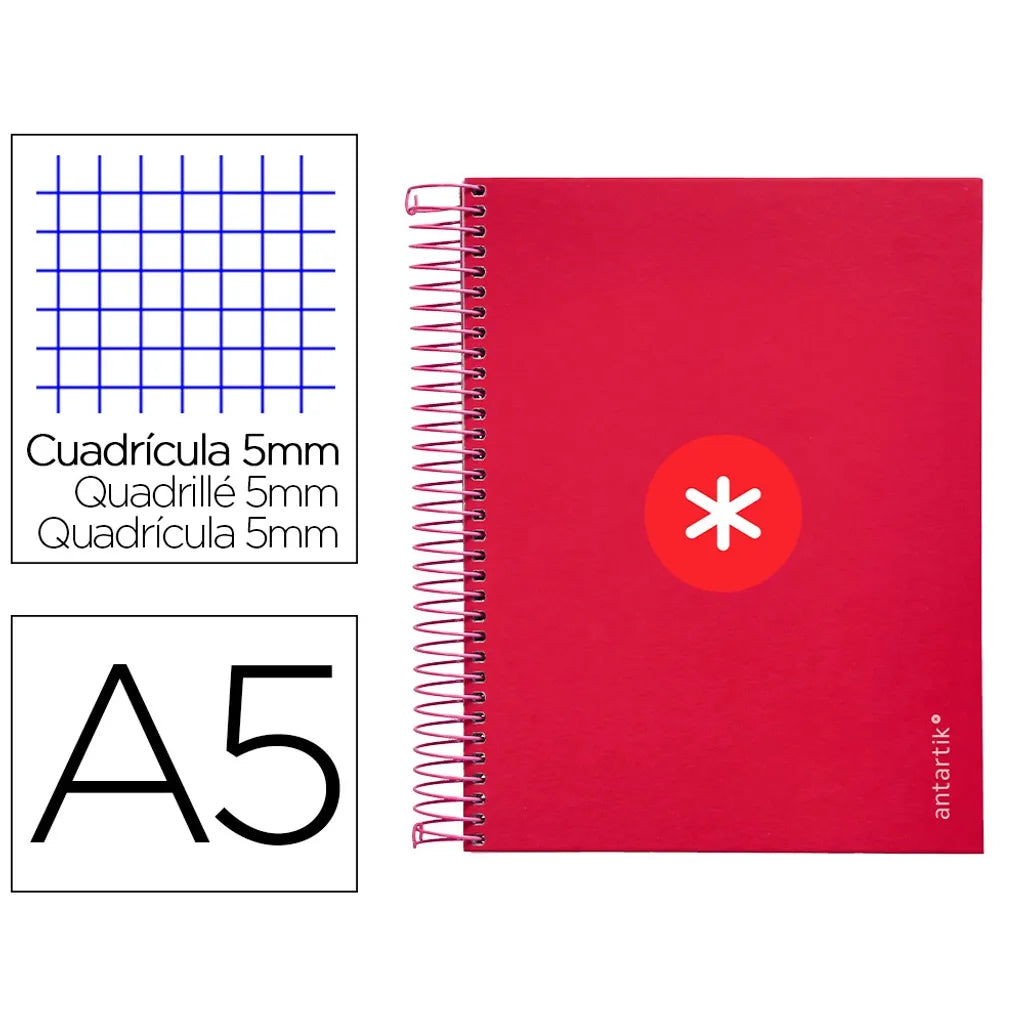 Cuaderno espiral A5 Antartik 5mm Frambuesa libreriadavinci