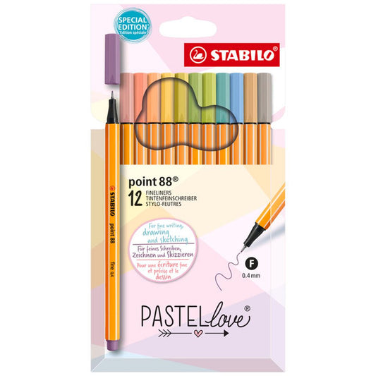 Pack 12 Stabilo Point 88 Pastel libreriadavinci