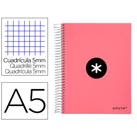 Cuaderno espiral A5 Antartik 5mm Coral libreriadavinci