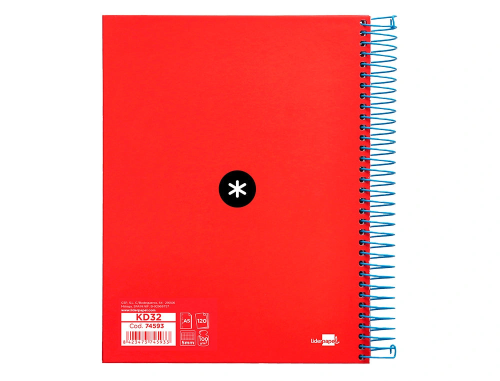 Cuaderno espiral A5 Antartik 5mm Rojo libreriadavinci