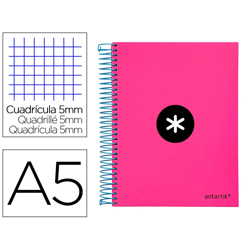 Cuaderno espiral A5 Antartik 5mm Fucsia libreriadavinci