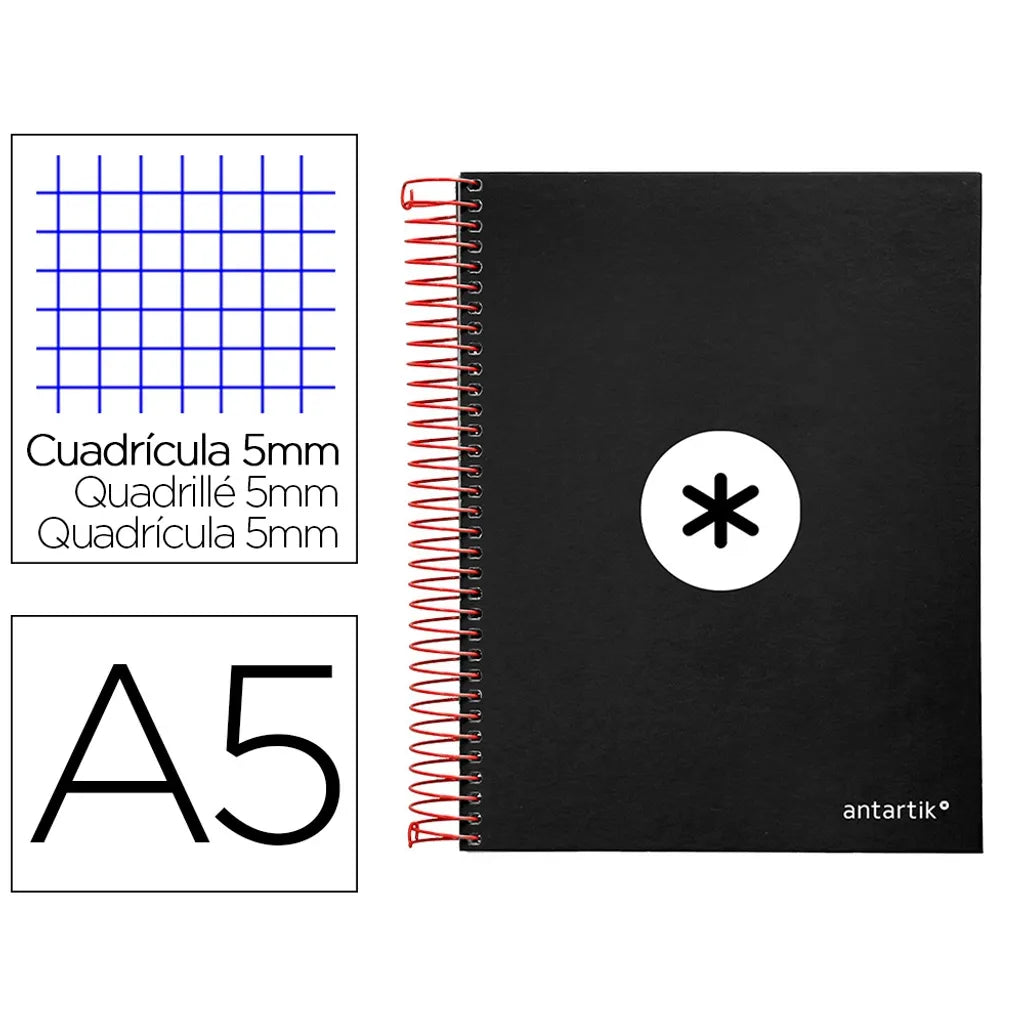 Cuaderno espiral A5 Antartik 5mm Negro libreriadavinci