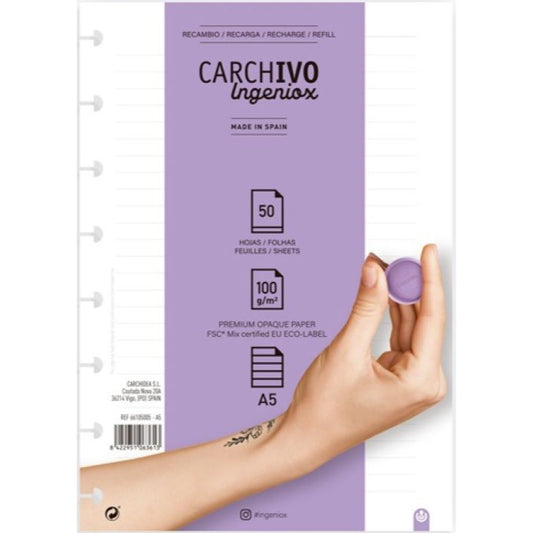 Recambio hojas rayas A5 Cuaderno Ingeniox libreriadavinci