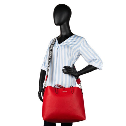 Bolso shopper reversible 15.6'' + neceser. Azul marino y rojo libreriadavinci