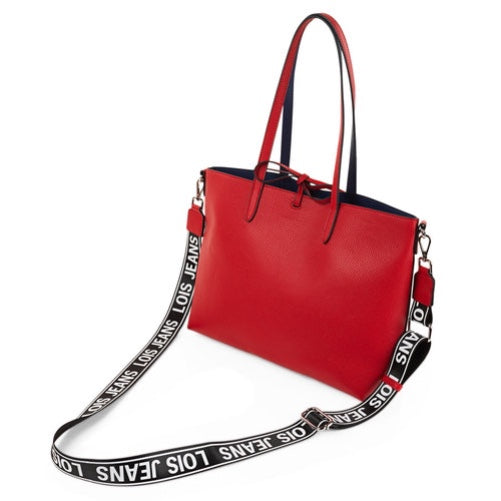 Bolso shopper reversible 15.6'' + neceser. Azul marino y rojo libreriadavinci