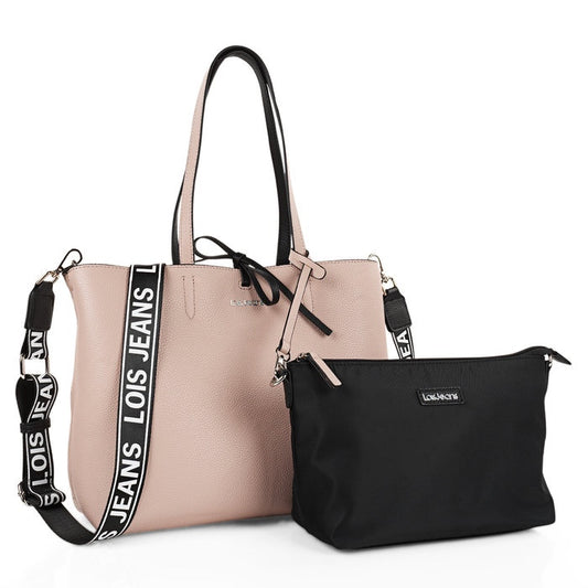 Bolso shopper reversible 15.6'' + neceser. Negro y rosa libreriadavinci